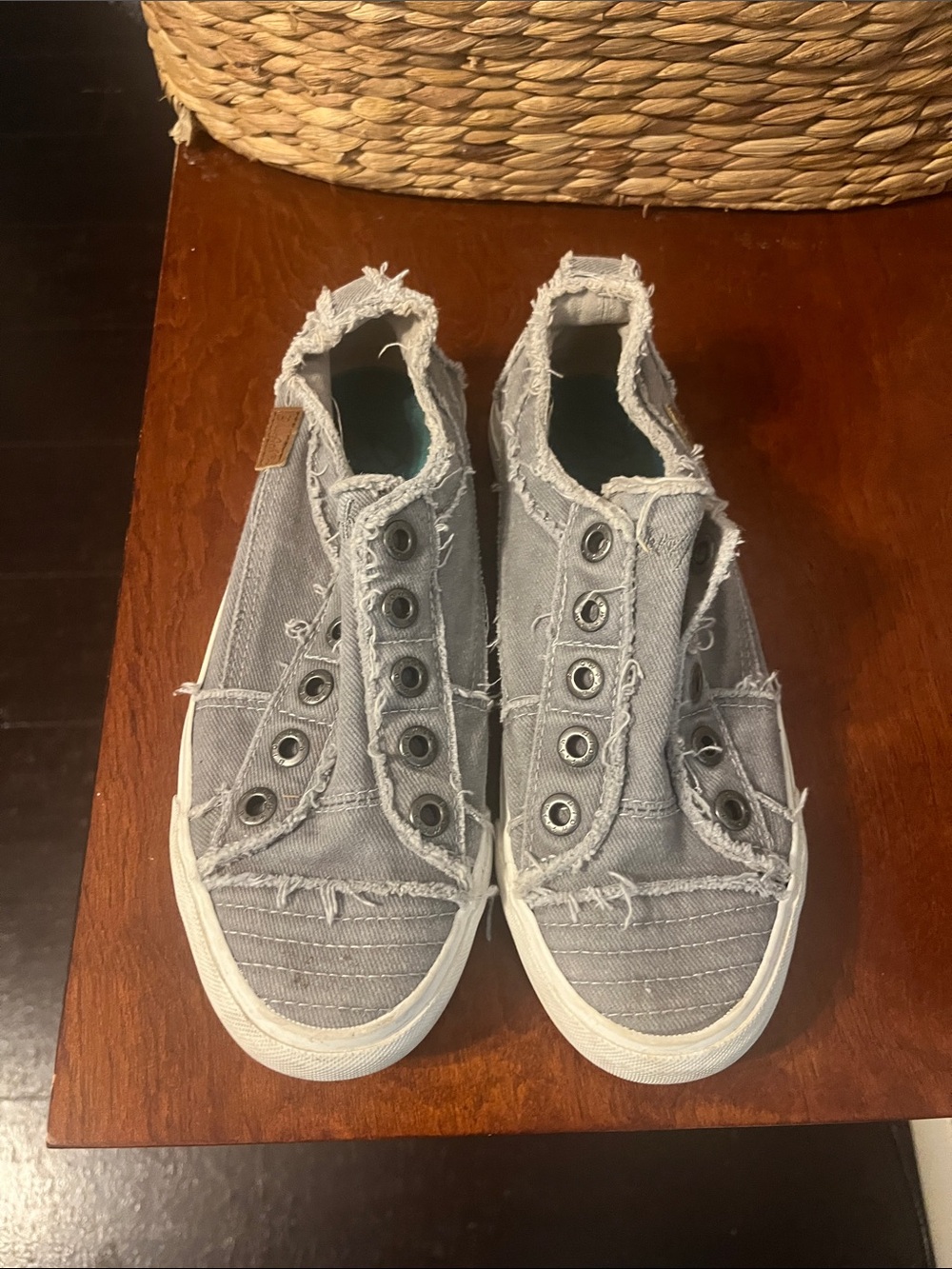 Kids Blowfish Frayed Canvas Slip-On Sneakers in Light Gray